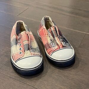 Morgan & Milo Plaid Kids Sneakers - Red, Pink, White, Black